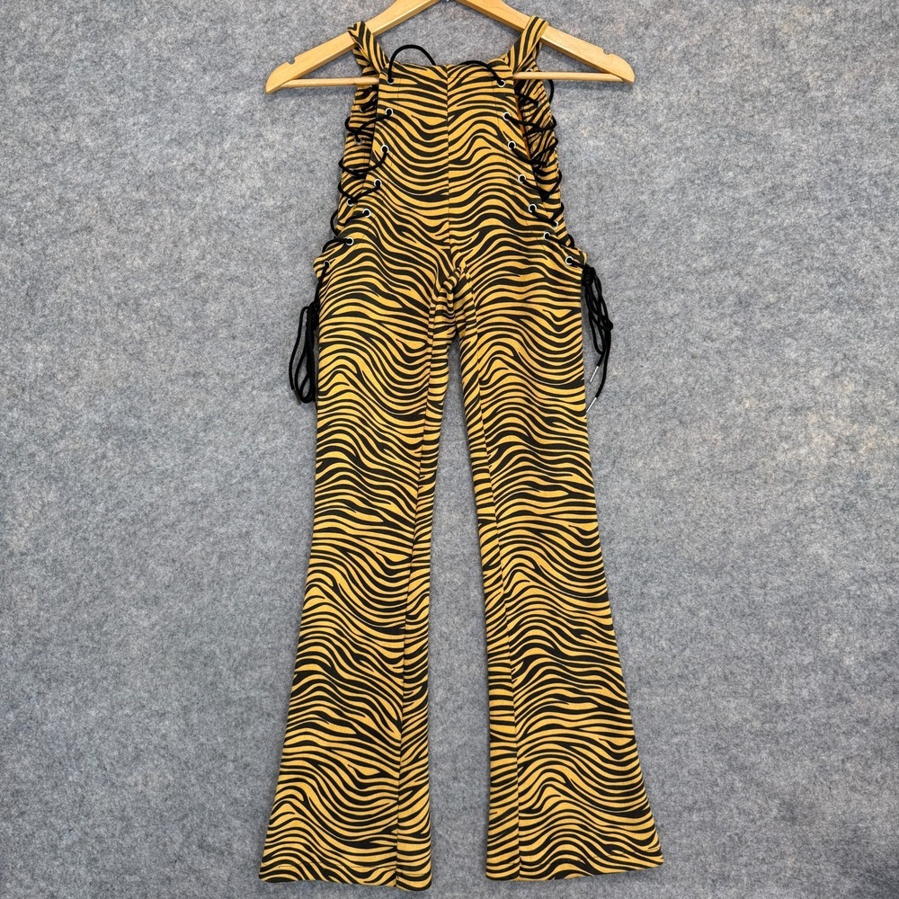 Hidden Cult Tiger Striped Jumpsuit Womens‎ XS Lace Up Wynn Pants Flared RARE